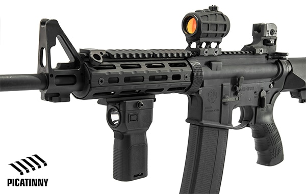 Picatinny Attachment compatible with many rails and adapters