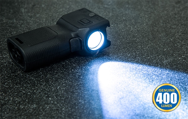 Bright 400 lumen light with wide angle flood pattern