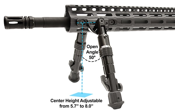 Center height adjustable 2-piece bipod