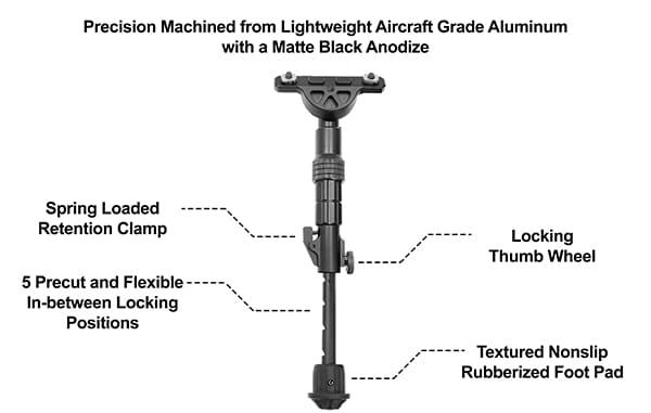Fully featured bipod with adjustable height